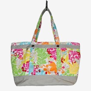 Thirty One Island Damask  Colorful Large Canvas Easy Breezy Shoulder Bag Tote